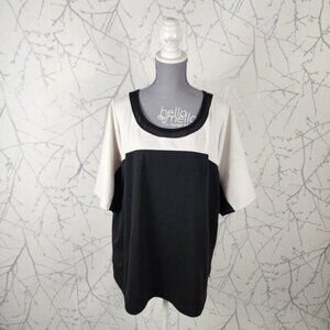 Lane Bryant White Black Stretch Knit Round Neck Blouse